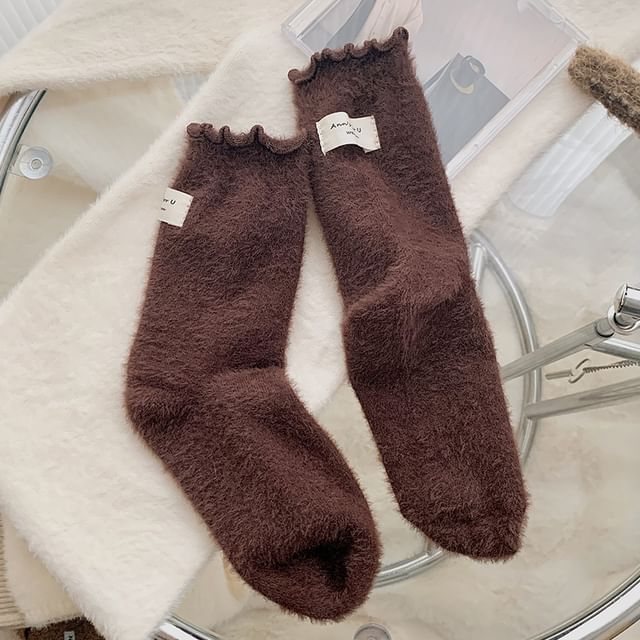 Plain Lettuce Edge Applique Fleece Socks / Set