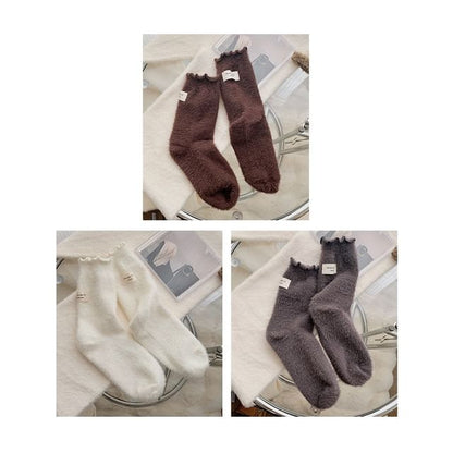 Plain Lettuce Edge Applique Fleece Socks / Set