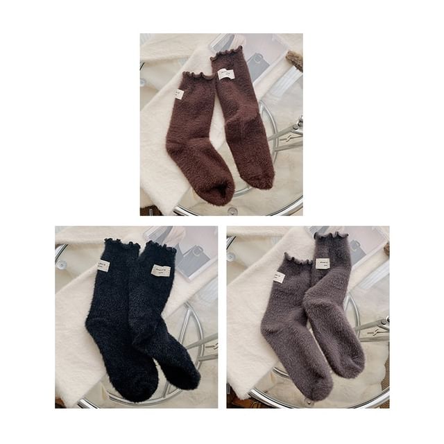 Plain Lettuce Edge Applique Fleece Socks / Set