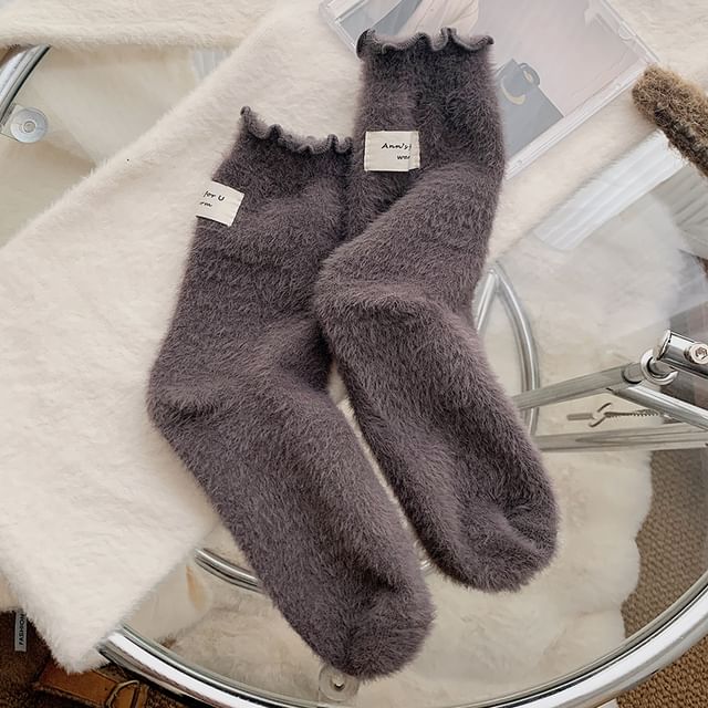 Plain Lettuce Edge Applique Fleece Socks / Set