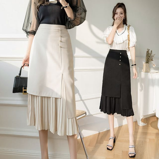 High-Waist Asymmetric Pleated A-Line Skirt