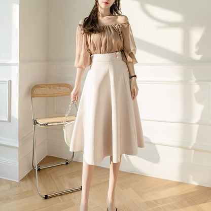 High-Waist Plain A-Line Skirt