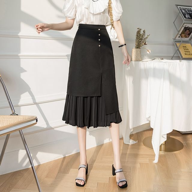 High-Waist Asymmetric Pleated A-Line Skirt