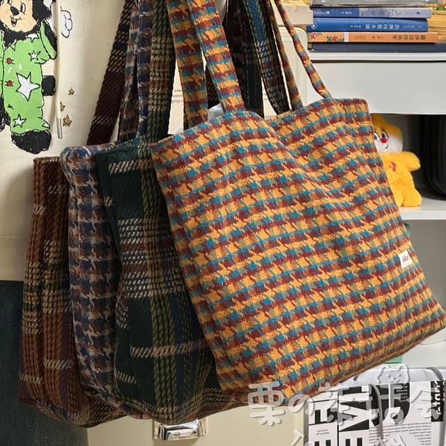 Plaid Tote Bag / Bag Charm / Set