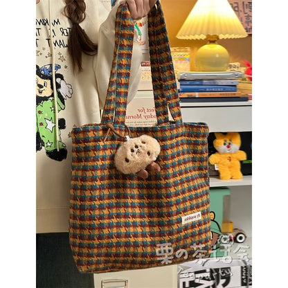 Plaid Tote Bag / Bag Charm / Set