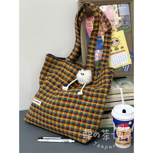 Plaid Tote Bag / Bag Charm / Set