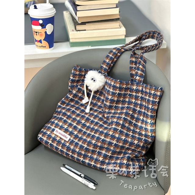 Plaid Tote Bag / Bag Charm / Set