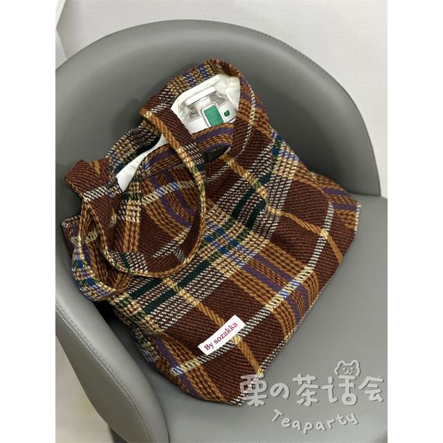 Plaid Tote Bag / Bag Charm / Set