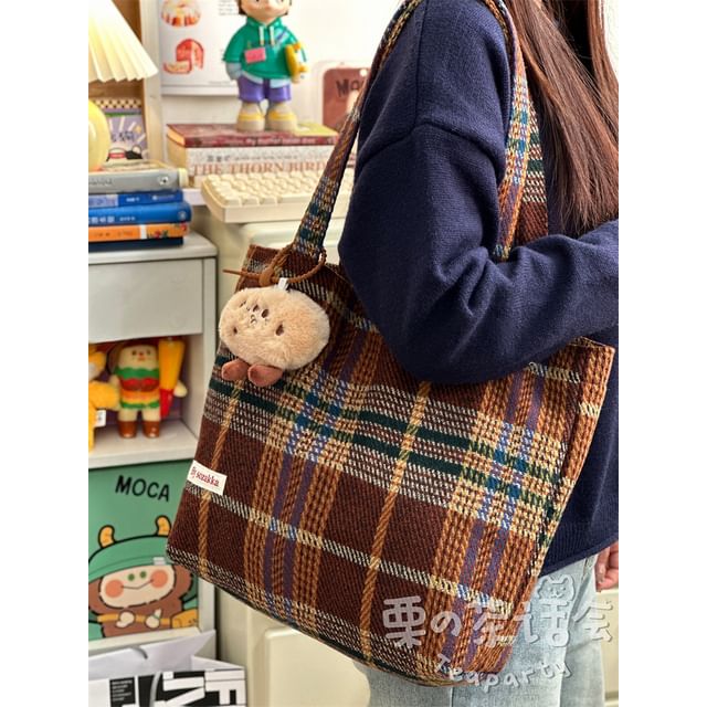 Plaid Tote Bag / Bag Charm / Set