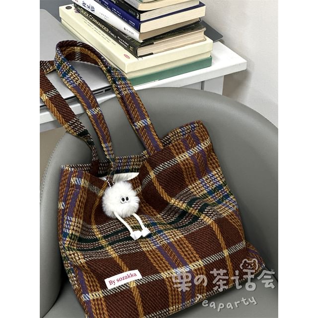 Plaid Tote Bag / Bag Charm / Set