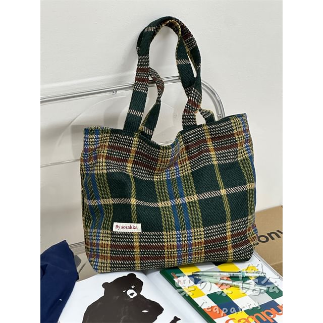 Plaid Tote Bag / Bag Charm / Set