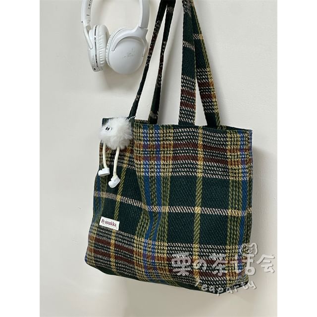 Plaid Tote Bag / Bag Charm / Set