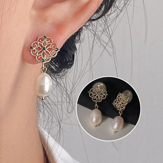 Faux Floral Pearl Clip-On Drop Rhinestone Earring