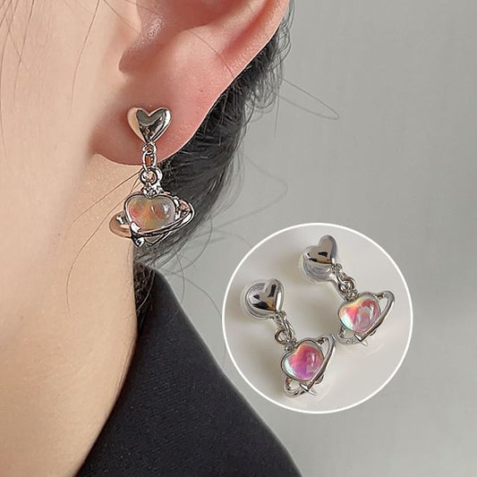 Gemstone Earring Heart Clip-On Drop