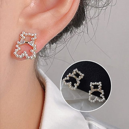 Clip-On Faux Earring Pearl Rhinestone Bear