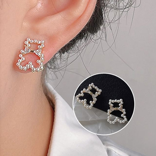 Clip-On Faux Earring Pearl Rhinestone Bear
