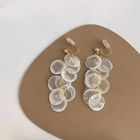 Shell Earring Clip-On Fringed Drop
