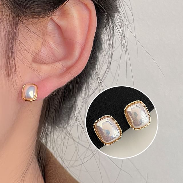 Earring Pearl Faux Geometric Clip-On