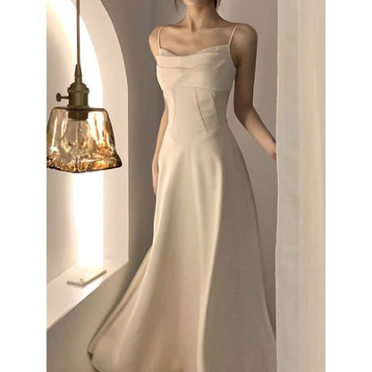 Spaghetti Strap Shirred A-Line Maxi Dress