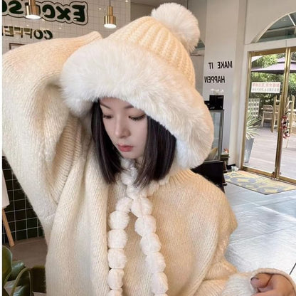 Lettering Applique Faux Fur Knit Trapper Hat