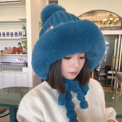 Lettering Applique Faux Fur Knit Trapper Hat