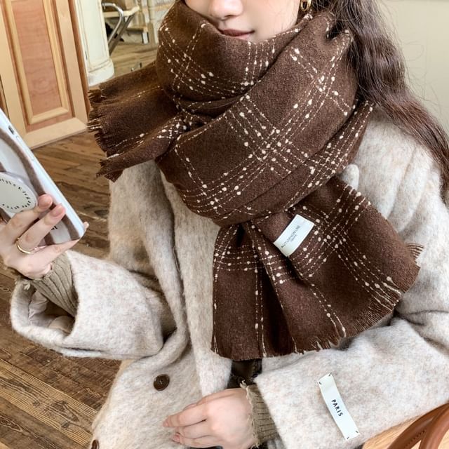 Plaid Frayed Scarf