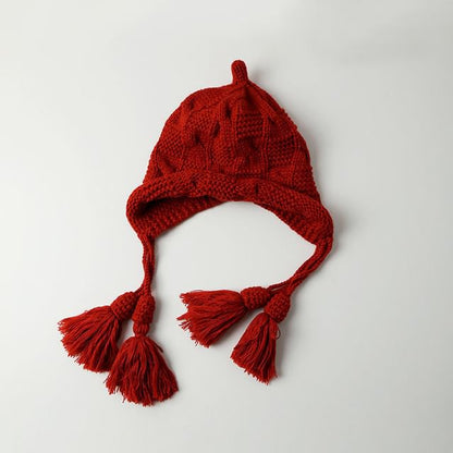 Knit Bonnet Tasseled Hat
