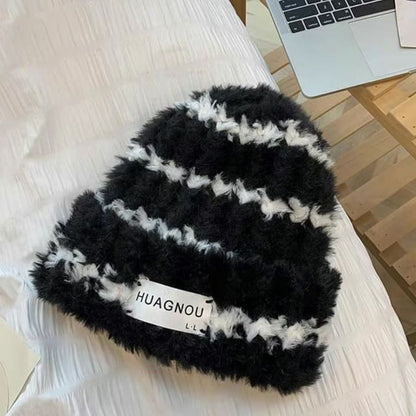 Striped Lettering Beanie
