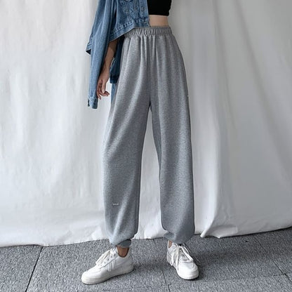 High Waist Plain Straight-Fit Wide-Leg Sweatpants