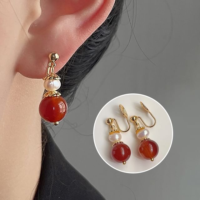 Alloy Freshwater Agate Earring Drop Pearl Bead