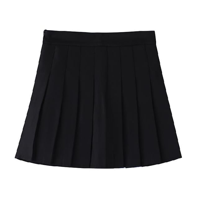 High Waist Plain Pleated Mini A-Line Skirt