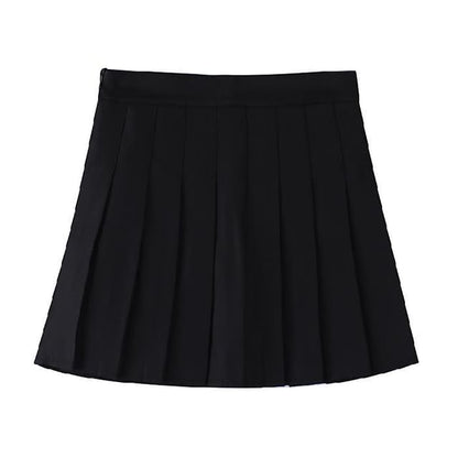 High Waist Plain Pleated Mini A-Line Skirt