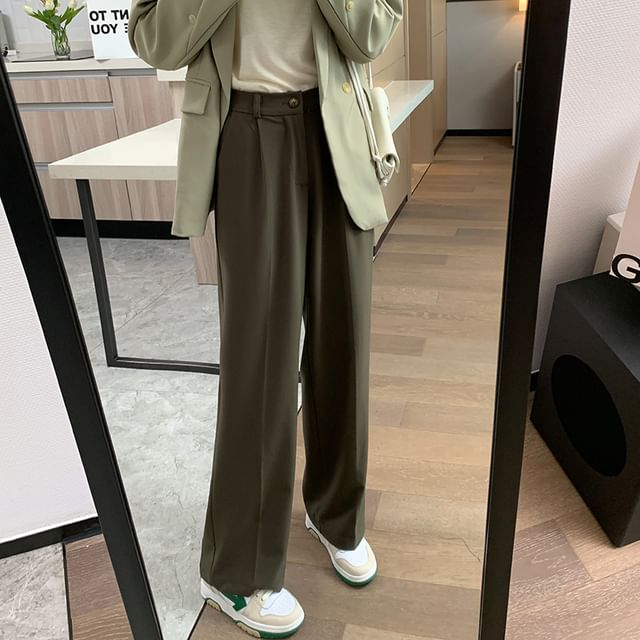 High Waist Plain Wide Leg Dress Pants