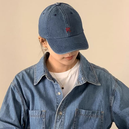 Cap Baseball Denim Lettering Washed