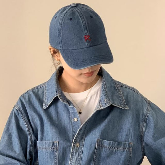 Cap Baseball Denim Lettering Washed