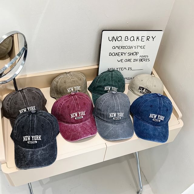 Cap Baseball Washed Lettering Embroidered