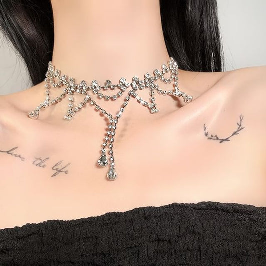 Rhinestone Layered Alloy Choker