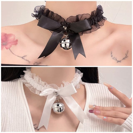 Bell Pendant Ribbon Lace Choker
