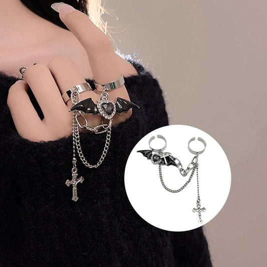 Heart Ring Wing Cross Bat Double Alloy