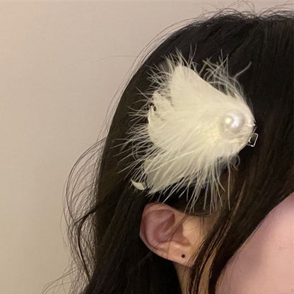 Set of 2: Feather Faux Pearl Hair Clip