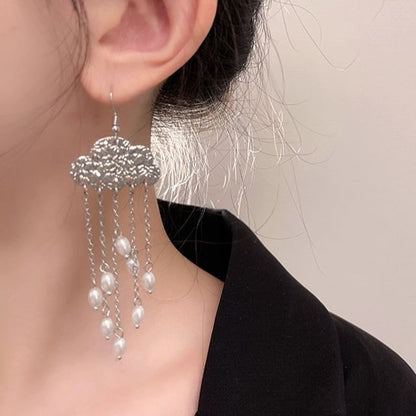 Stick Chandelier Hair / Floral Faux Alloy Earring Pearl