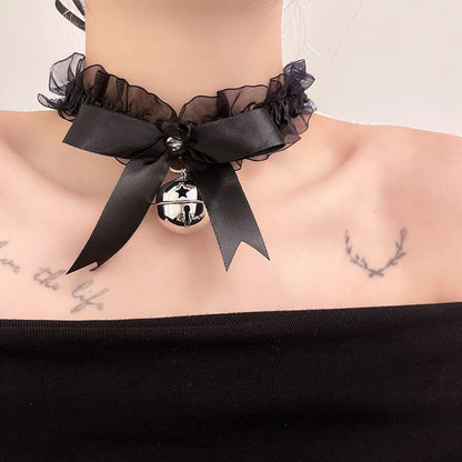 Bell Pendant Ribbon Lace Choker