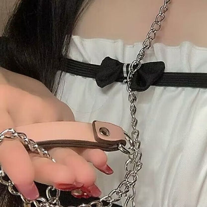 Faux Alloy Leather Cat Leash / Choker