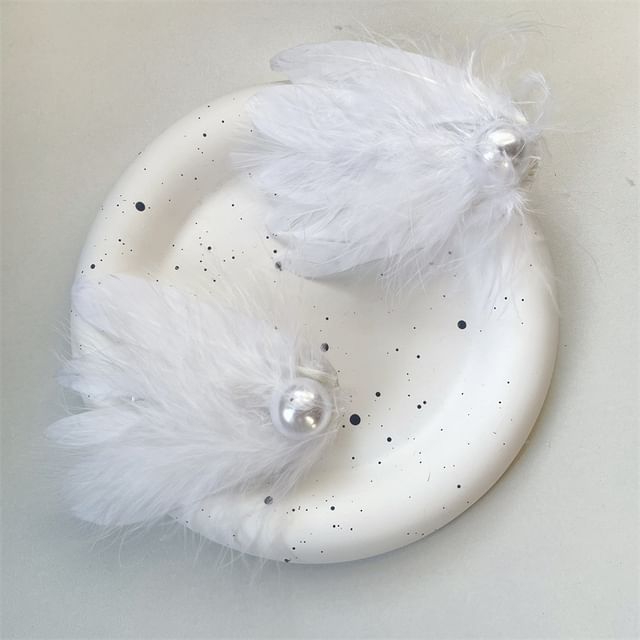 Set of 2: Feather Faux Pearl Hair Clip