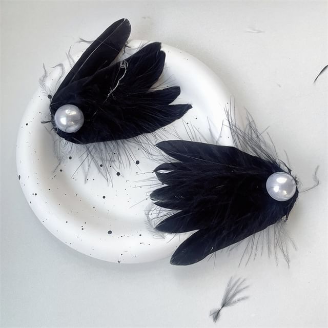 Set of 2: Feather Faux Pearl Hair Clip