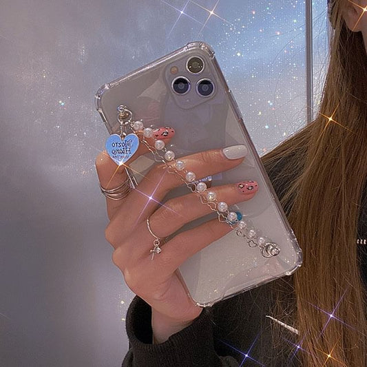 Phone Faux Case Pearl Strap Heart