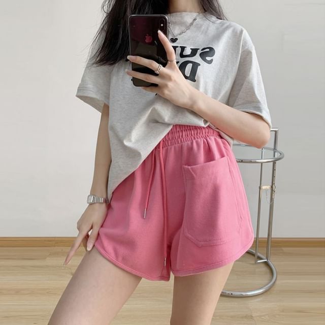Shorts Plain Waist Sweat Drawstring
