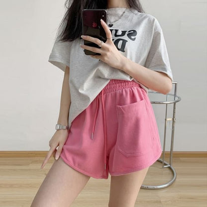 Shorts Plain Waist Sweat Drawstring