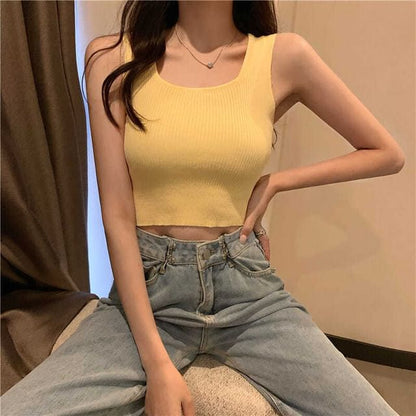 Plain Ribbed Top Square Tank Neck Knit