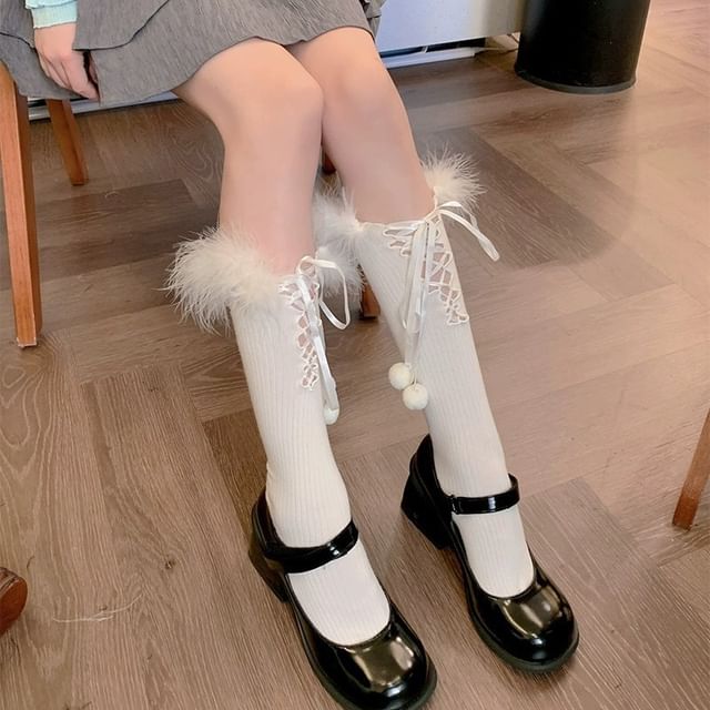 Fluffy Trim Long Socks